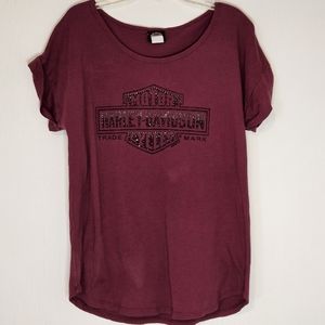 Womens Harley Davidson Rhinestone Maroon Tshirt